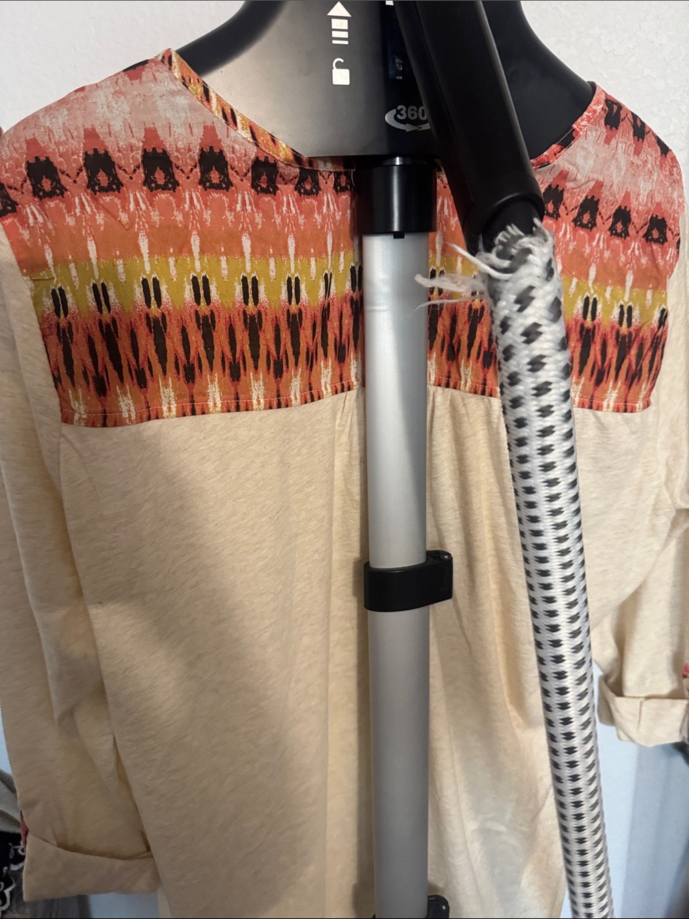 Style & Co. Cream and Coral Printed Henley Blouse - Picture 4 of 4